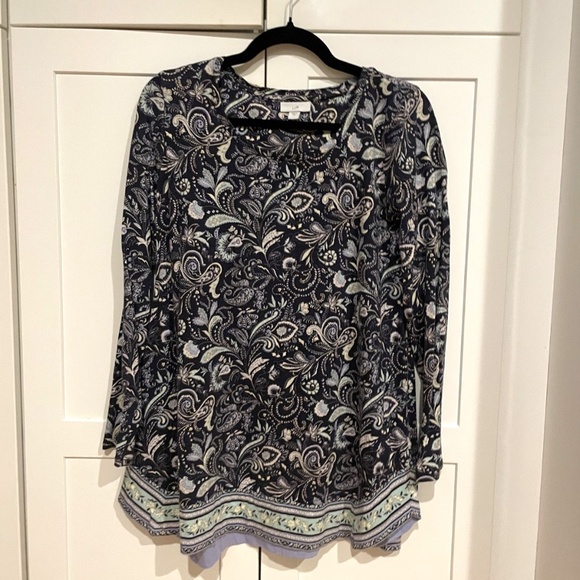J. Jill Tops - J.Jill Long Sleeve Cotton and Rayon Blue Paisley Tunic Top Size Medium
